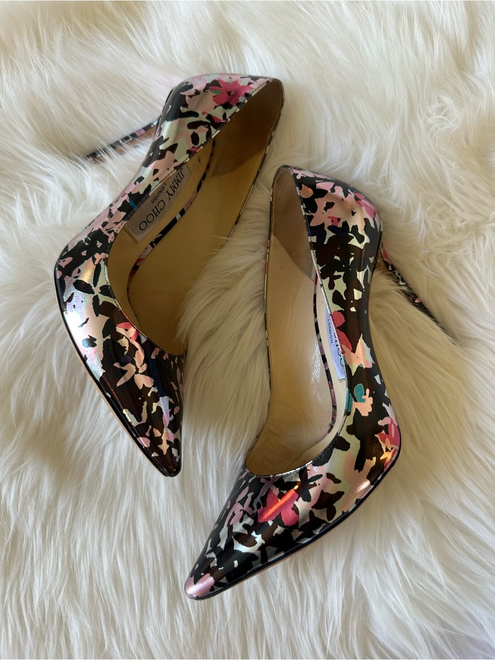 Jimmy Choo Pink Floral Patent Leather Pointed-Toe Pumps